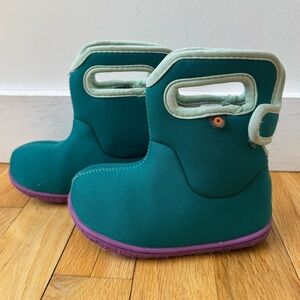 Bogs Teal Boots with Contrast Piping and Purple Soles